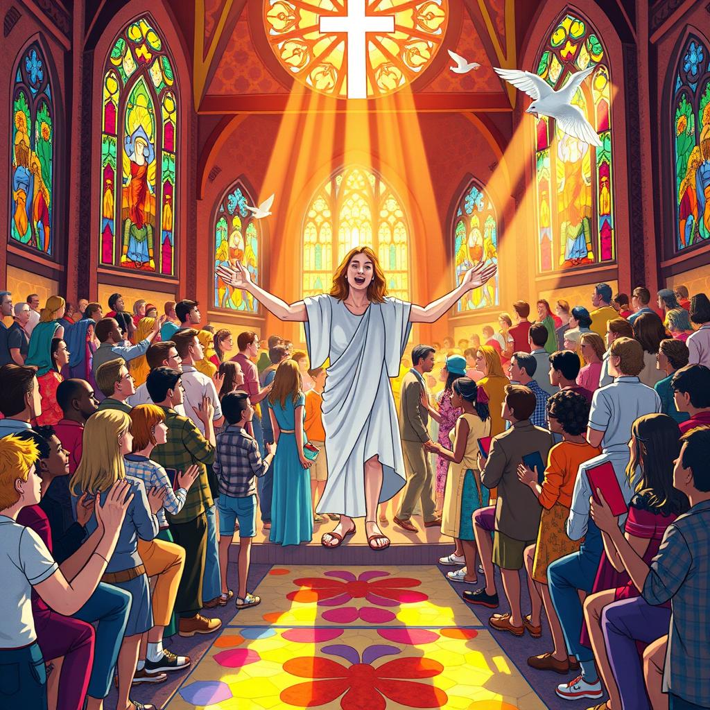 A beautiful representation of the Church as the Body of Christ, illustrated with vibrant colors and textures