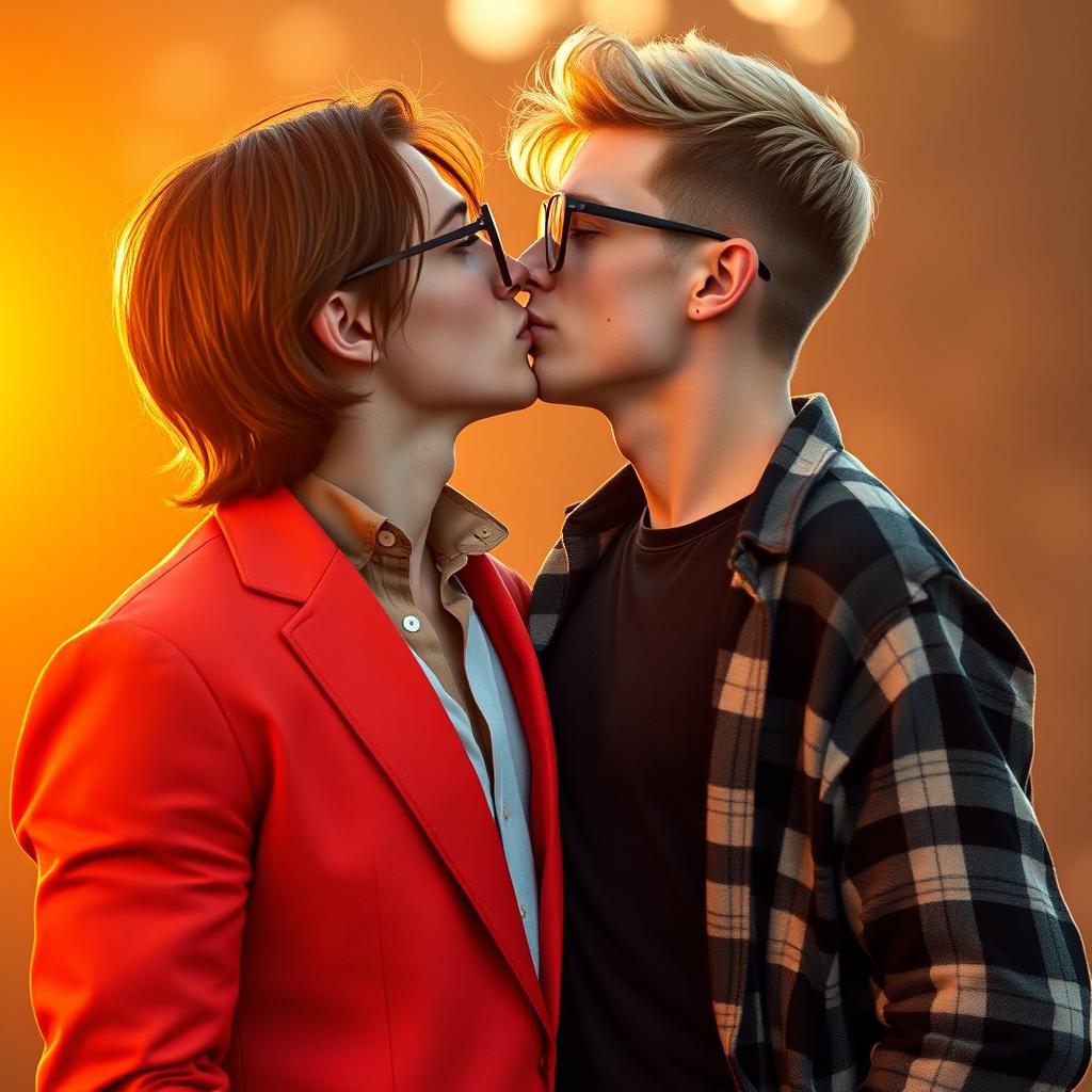 A romantic scene of two gay couples sharing a kiss