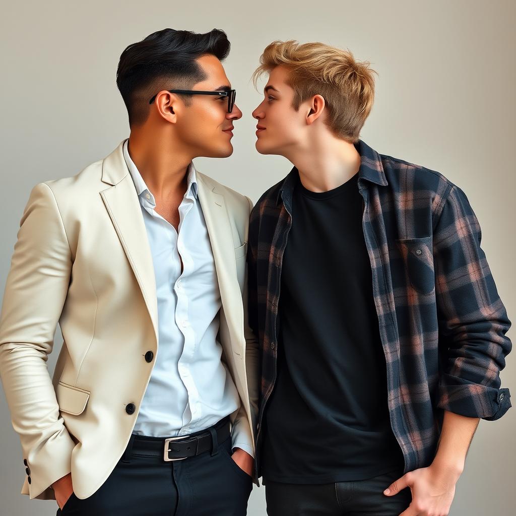 A romantic scene featuring two gay couples kissing tenderly