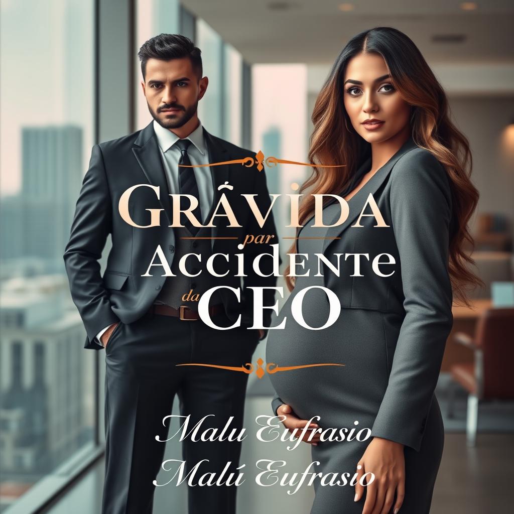 A captivating romance novel cover for the title "Grávida por Acidente do CEO" featuring an elegant design that conveys a sense of unexpected love and passion
