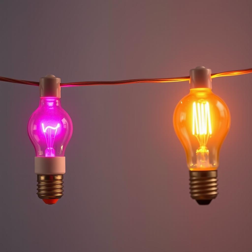 A full view of a thin wire stretched horizontally, with two matching light bulbs hanging from each end