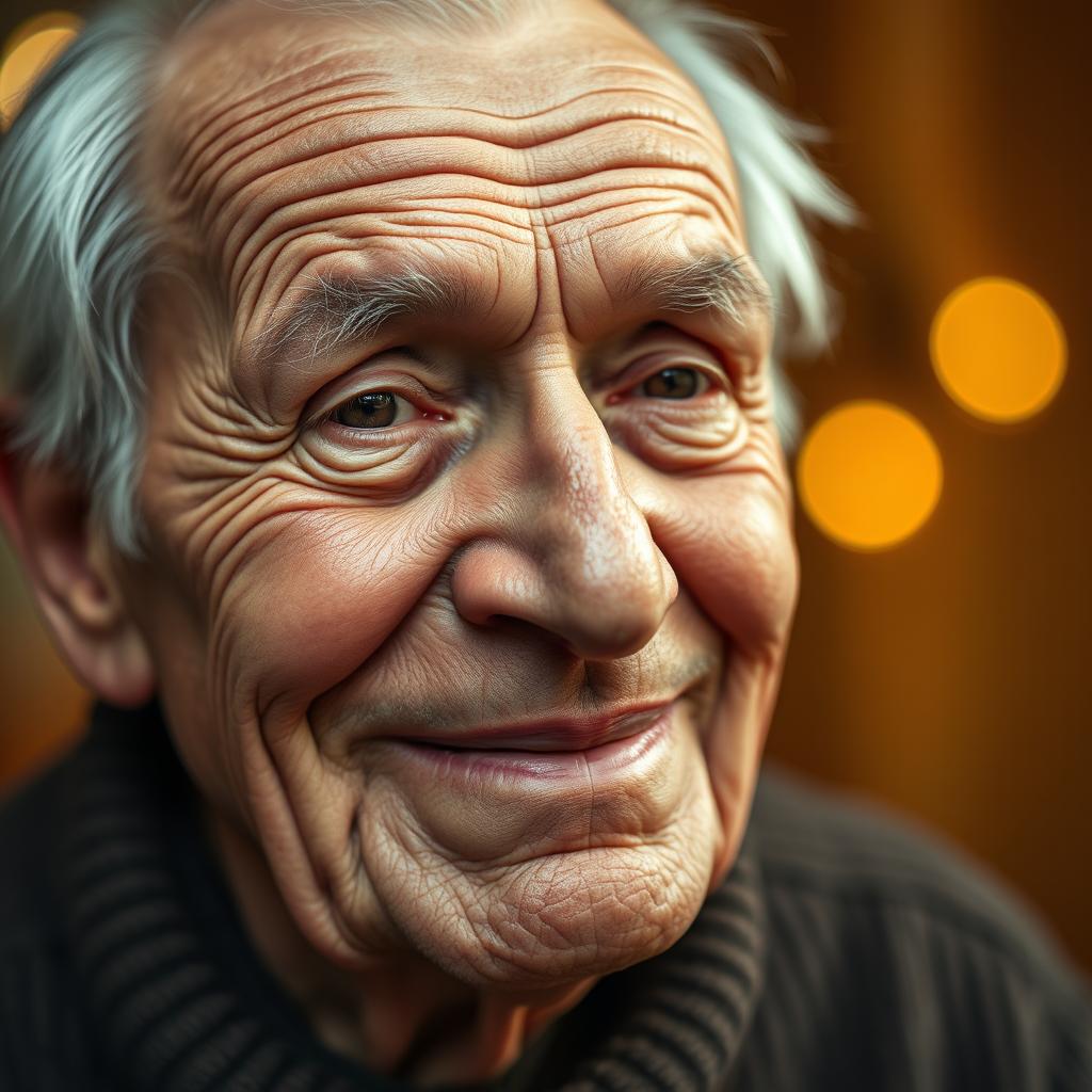 A close-up portrait of an elderly man with deep, expressive lines on his face that tell a story of wisdom and experience