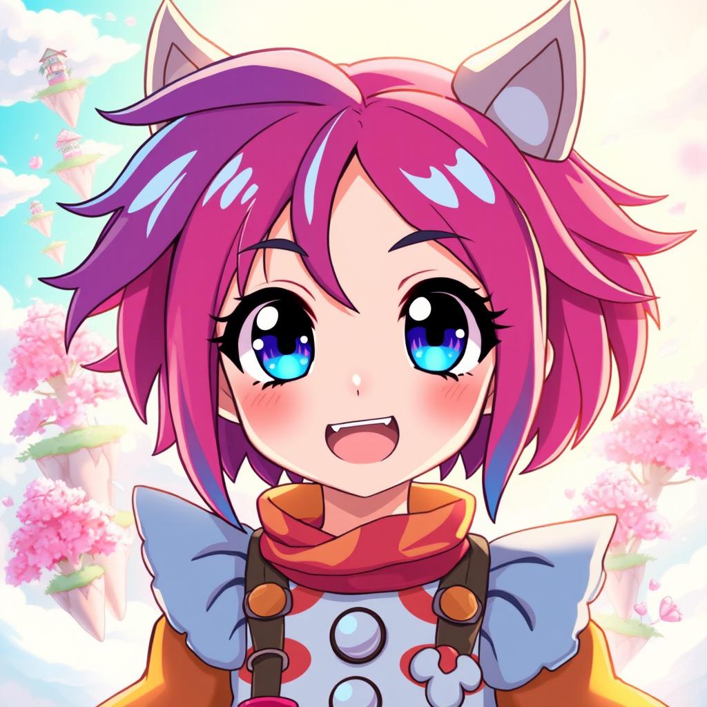 A vibrant anime-style character, showcasing bright colors and dynamic expressions