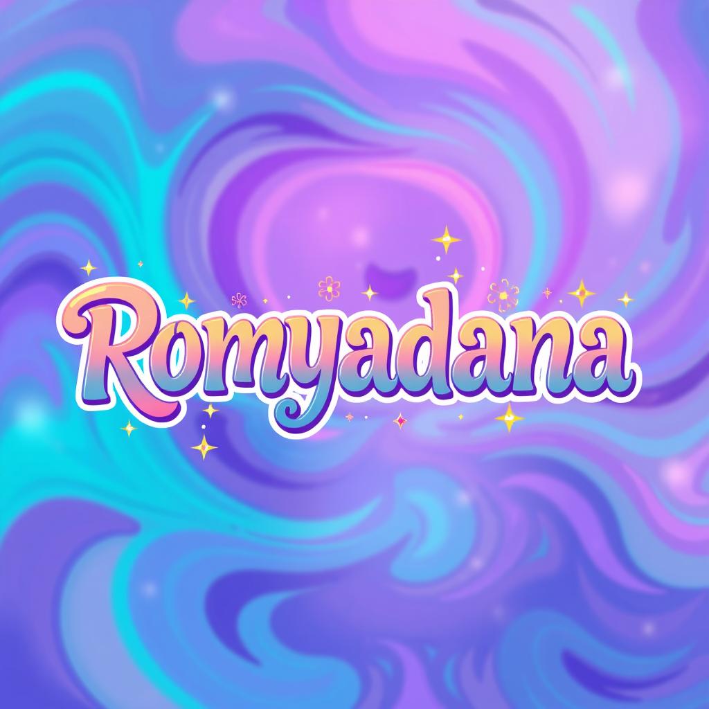 A vibrant and colorful digital illustration featuring the name 'Romyadana' in an artistic and stylized font