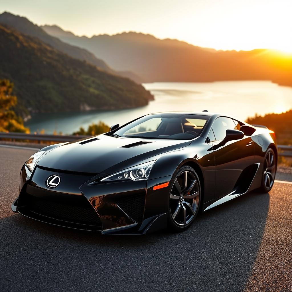 A stunning Lexus LFA, presented in a sleek black finish, showcasing its iconic angular design and aggressive stance