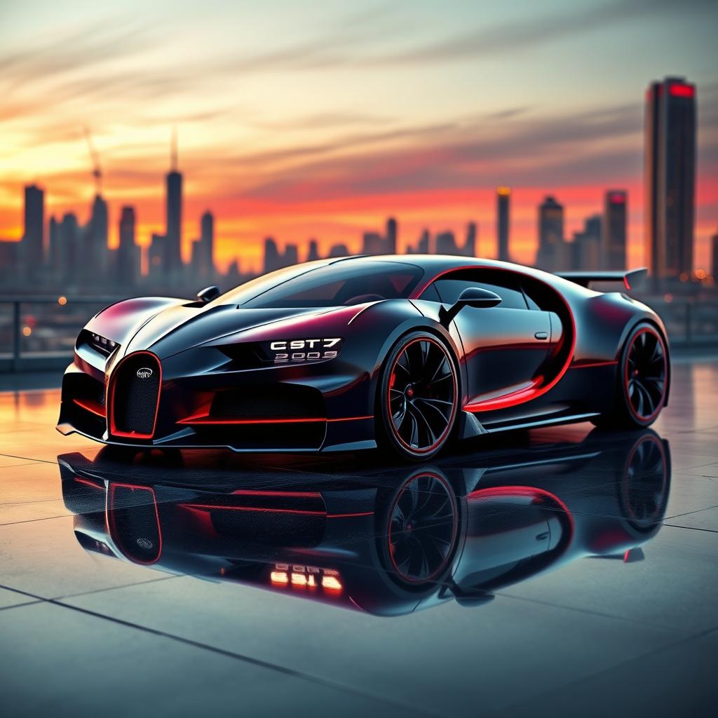 A futuristic and stylish car design featuring a Bugatti mesclat blended with Lamborghini aesthetics