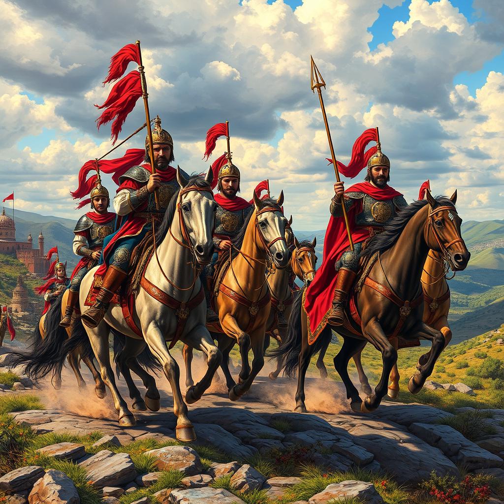 A historical depiction of the Qızılbaş Cavalry and their Beys, showcasing the Turkic Beys from medieval Azerbaijan