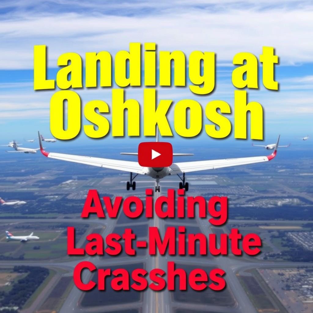 A YouTube thumbnail for the title 'Landing at Oshkosh: Avoiding Last-Minute Crashes'