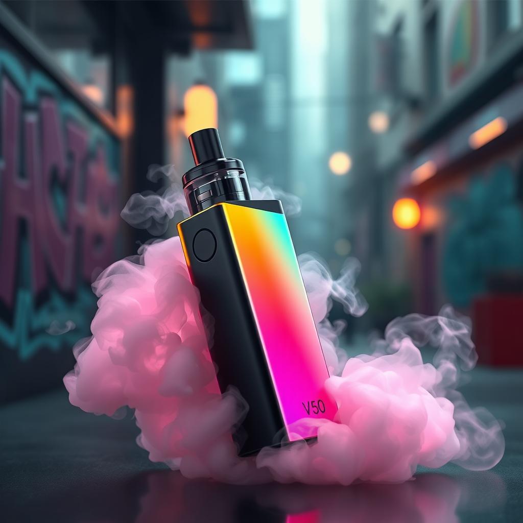 An artistic representation of an electronic cigarette, specifically the Pod V50 model