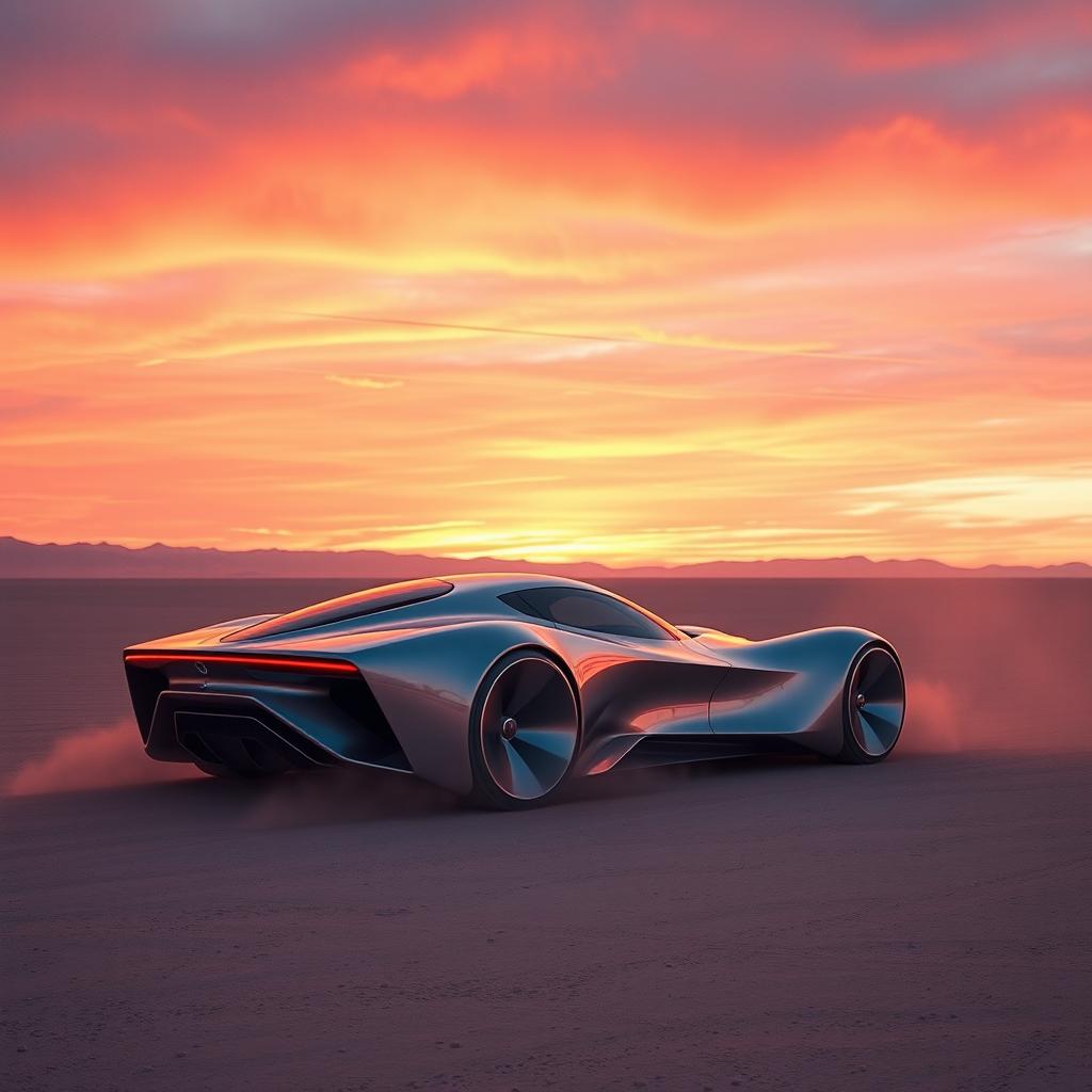A mesmerizing, futuristic car that stretches infinitely, appearing as though it flows seamlessly into the horizon