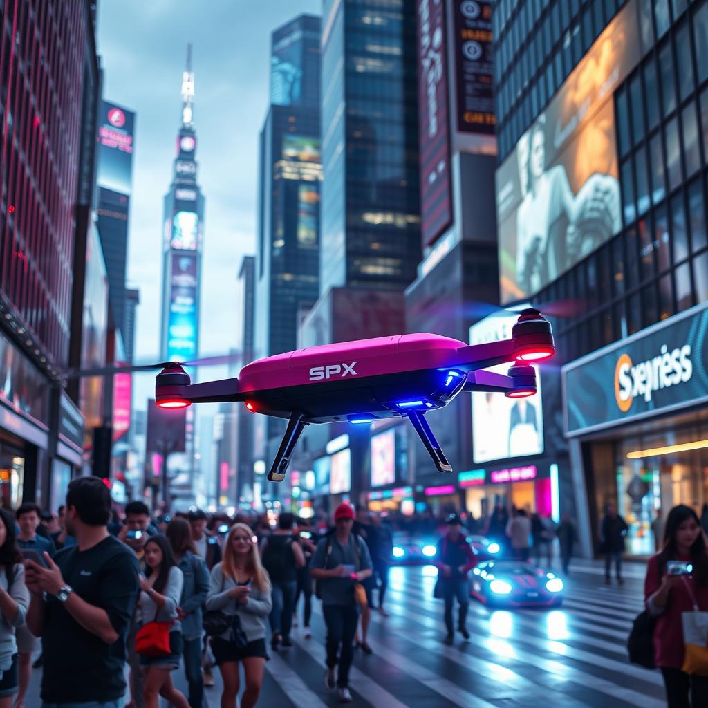 A futuristic urban street scene featuring advanced technology and sleek architecture
