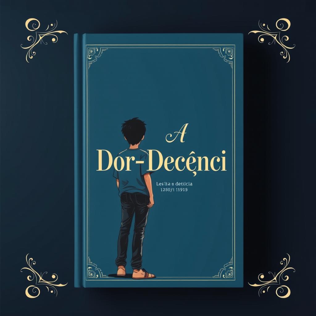 A book cover for 'A Dor-Decência' featuring a dark pastel blue color scheme with a classic design style