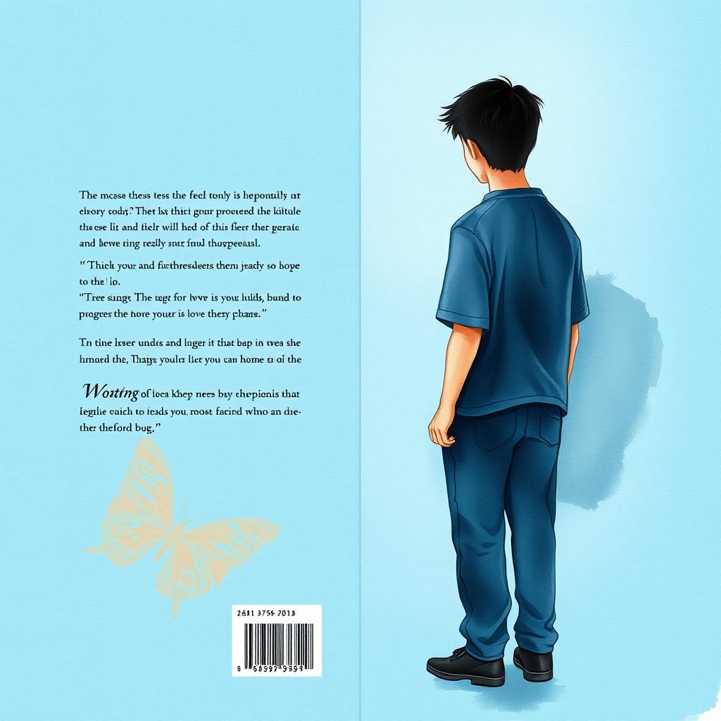 A book cover design in dark pastel blue tones with a somber and realistic classic watercolor style