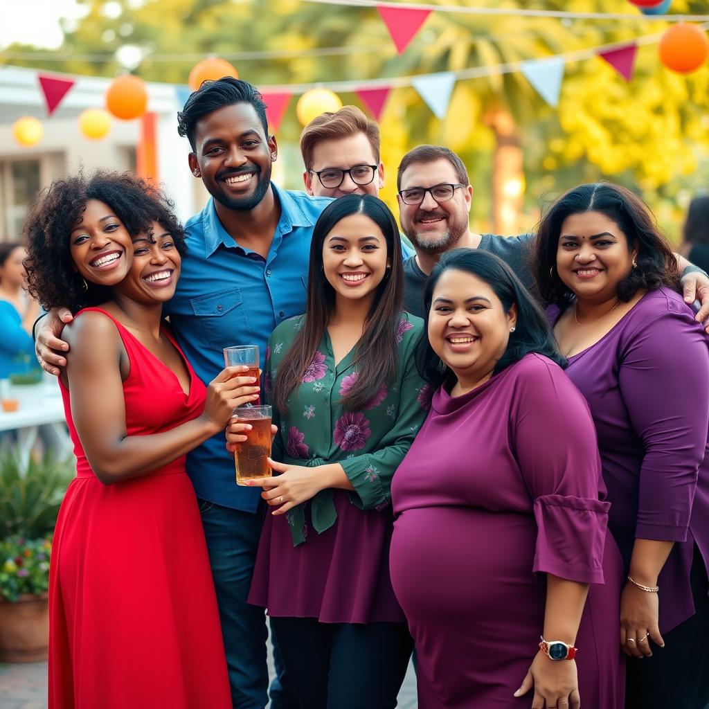 A vibrant group photo featuring five diverse individuals posing together
