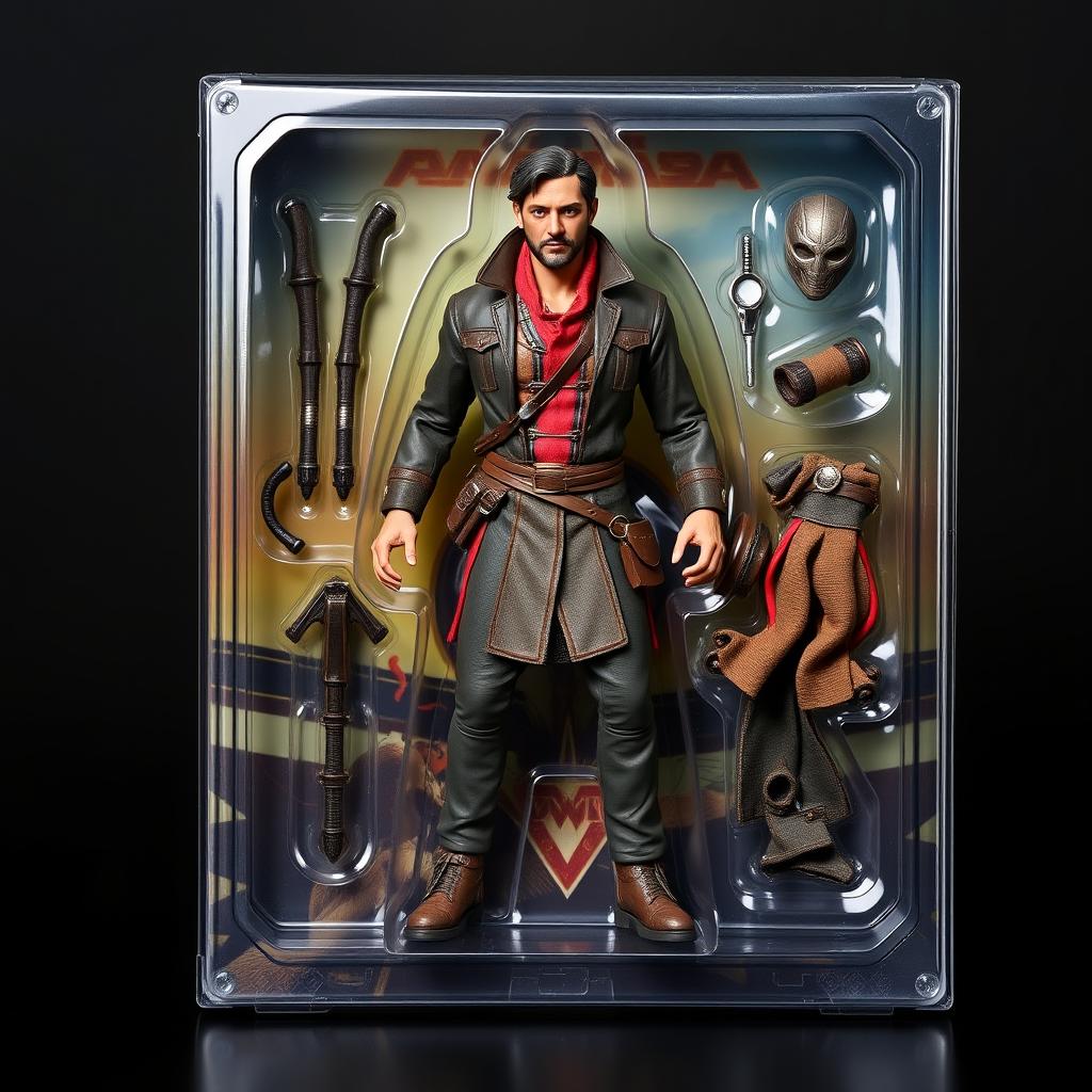 A highly detailed, realistic action figure in a collector's box, designed to match the outfit seen in the provided photo