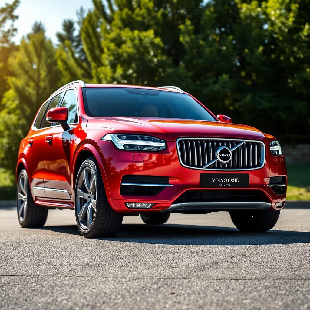 A stunning Volvo XC90 in a vibrant red metallic finish, showcasing its sleek and modern design