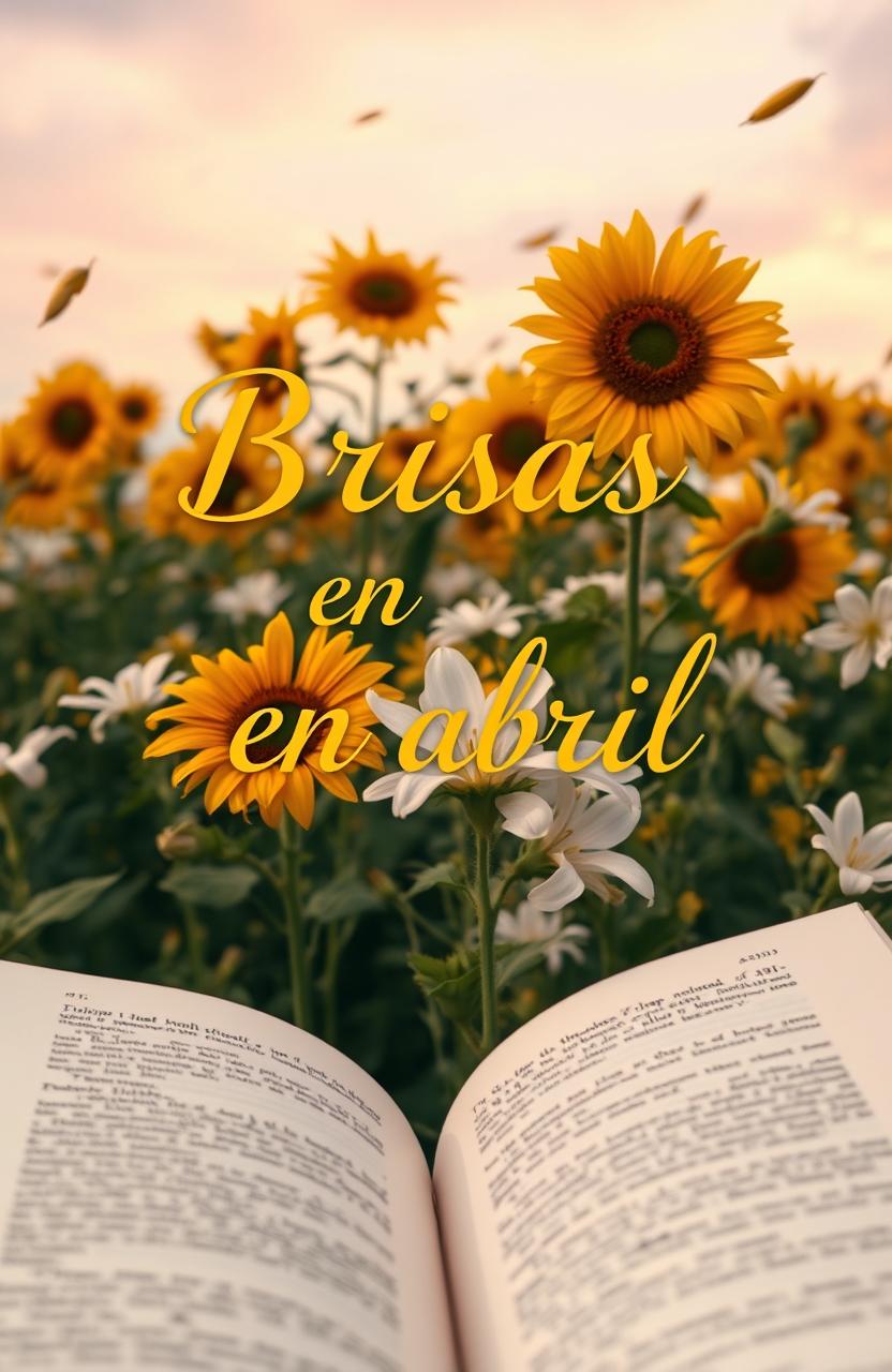 A field of flowers featuring vibrant sunflowers and delicate lilies swaying gently in the wind