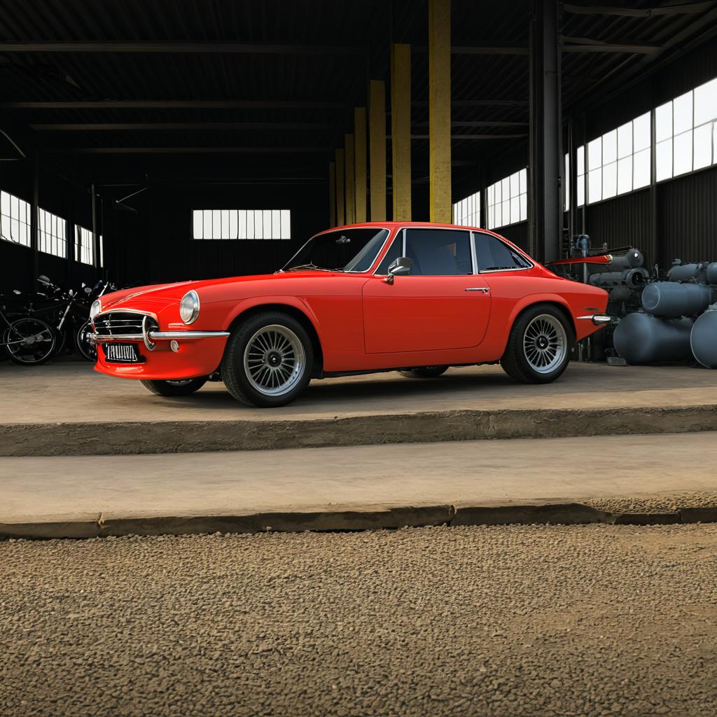 Stunning Red Muscle Car in Rustic Garage | Idyllic AI