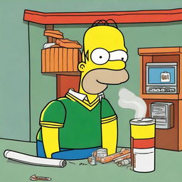 Homer Simpson, a popular cartoon character, dressed in an Offaly jersey, holding a lit cigarette in his hand.