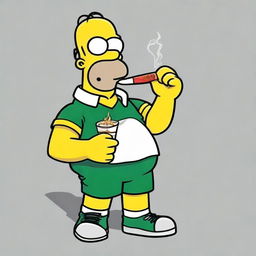 Homer Simpson, a popular cartoon character, dressed in an Offaly jersey, holding a lit cigarette in his hand.