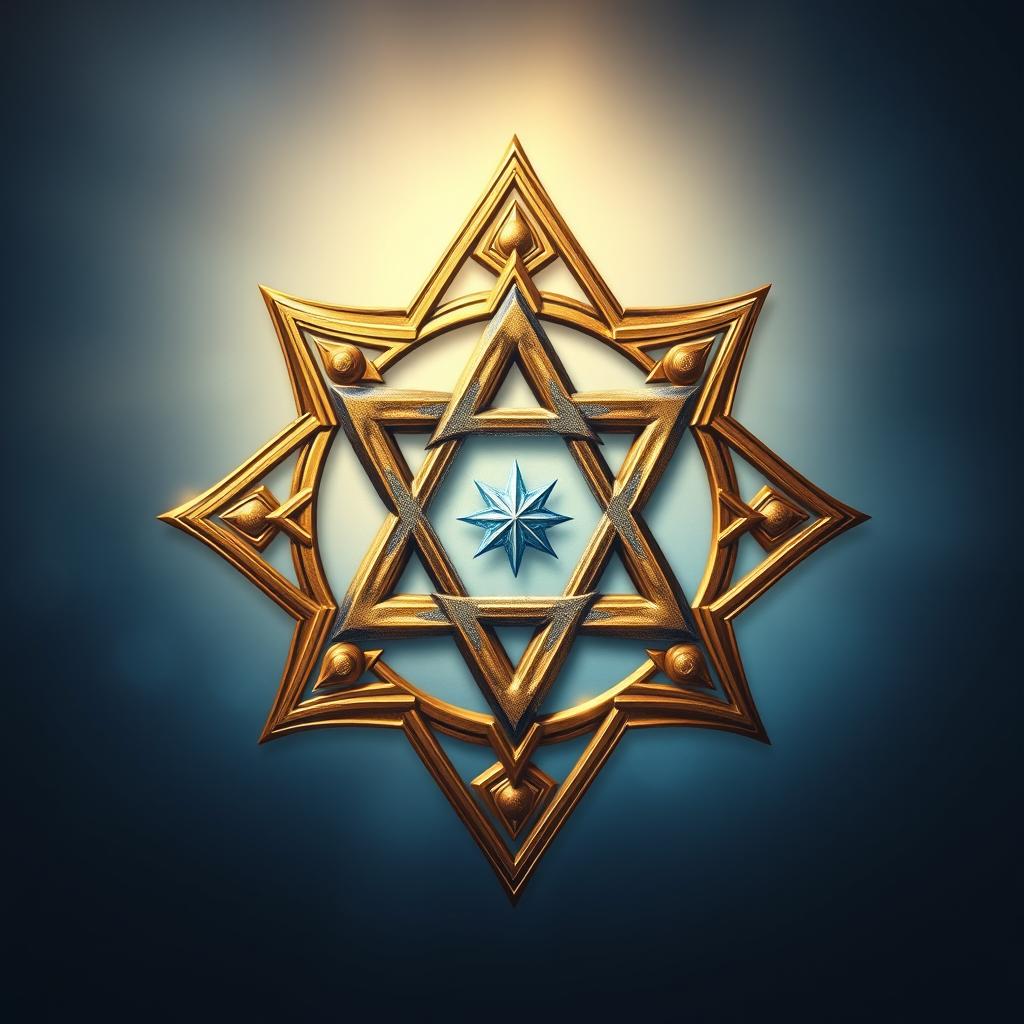 A detailed and artistic representation of the Star of David (Magen David), also known as the Shield of David or Solomon's Seal