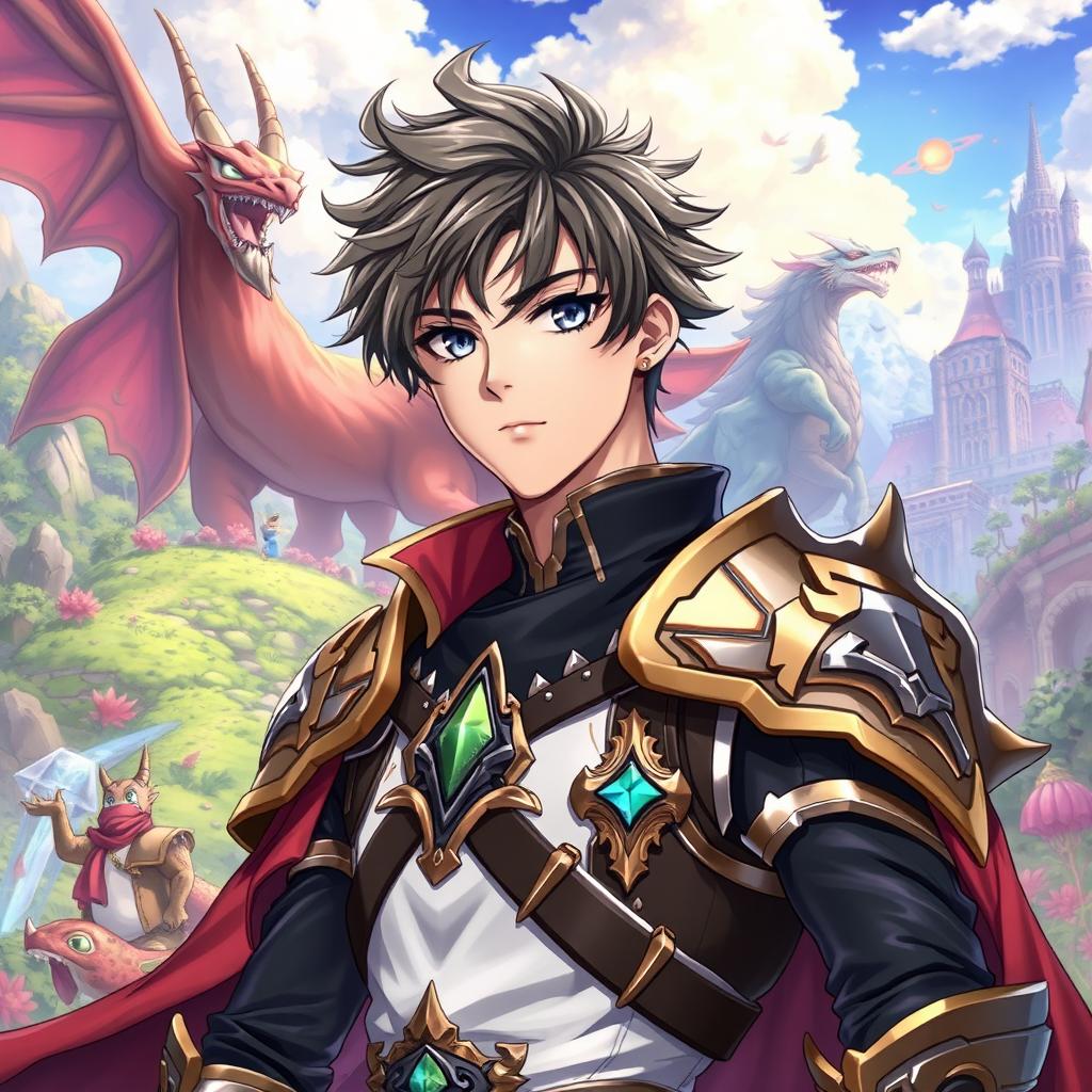 A fantasy anime illustration featuring a handsome young man with striking features