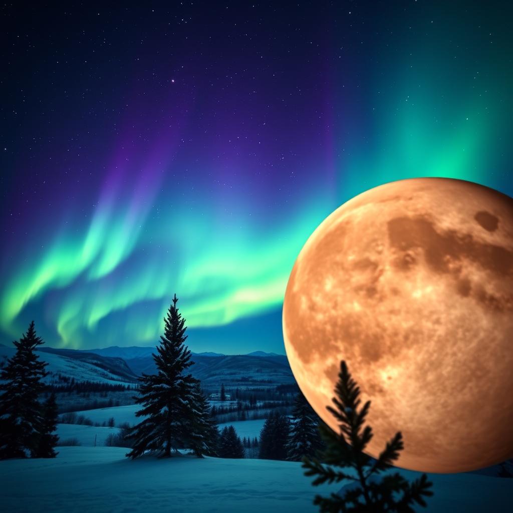 A stunning image capturing the Aurora Borealis with vibrant green and purple hues dancing in the night sky