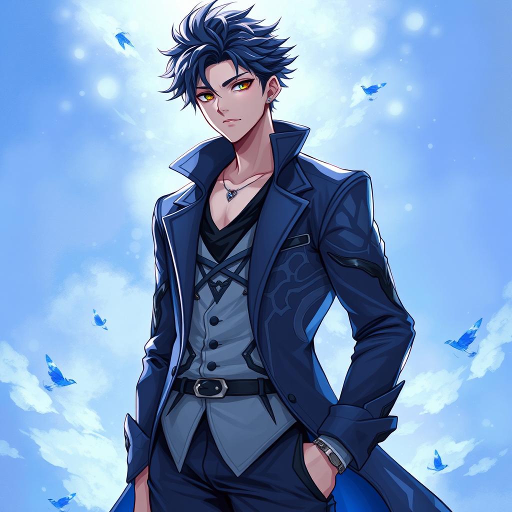 A fantasy anime illustration in the style of manhwa, featuring an extremely handsome and stylish young man with an air of charm and coolness