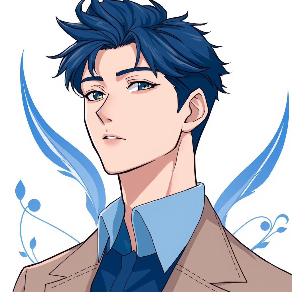 Anime style inspired by manhwa, featuring a tall, handsome young man with a cool and charming appearance