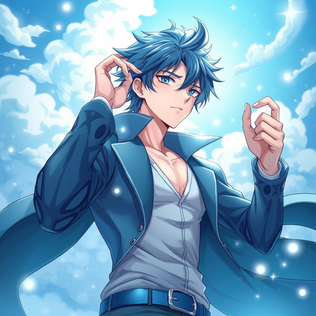 Anime style inspired by manhwa, showcasing a tall, handsome young man with a cool and captivating charm