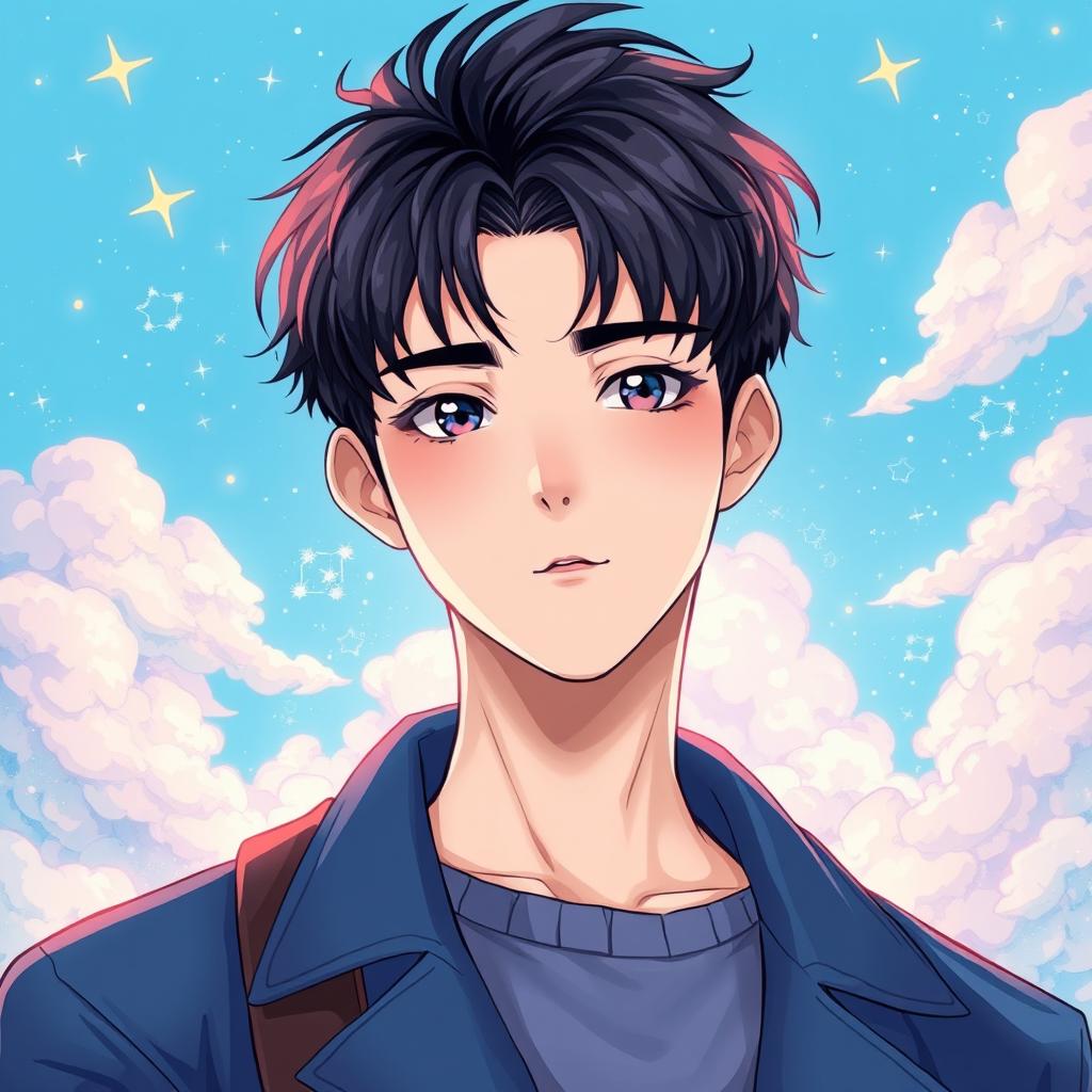 Anime style inspired by manhwa, depicting a tall and handsome young man in his teens, exuding charm and a cool demeanor