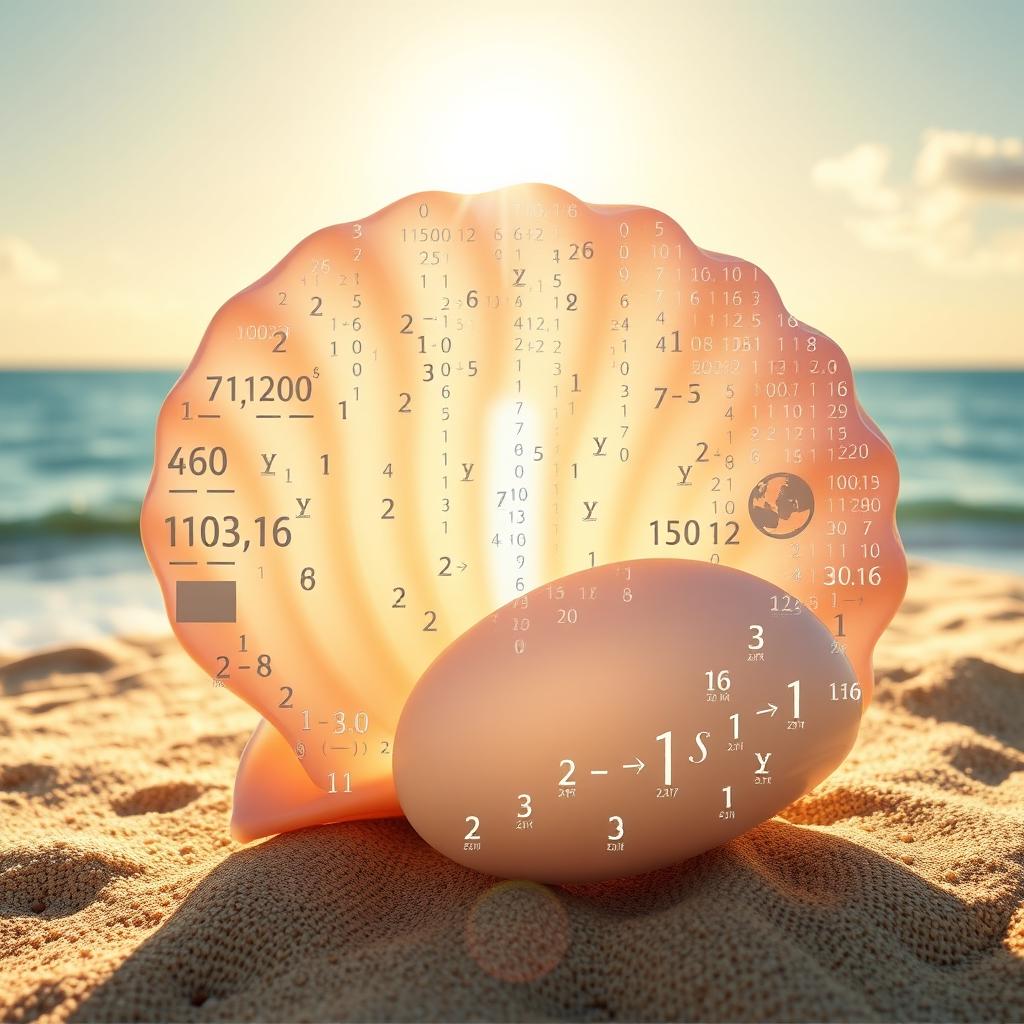 An enchanting visual creation featuring the theme of Money and Numbers, represented as a Digital Welfare Code that integrates a sea shell motif