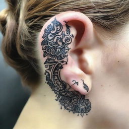 A stylish ear tattoo with an intricate and unique design