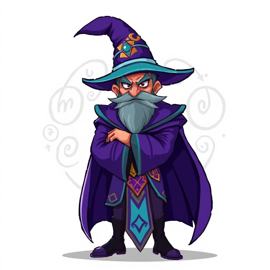 A pixel art character design featuring an arrogant and cunning mage manipulator