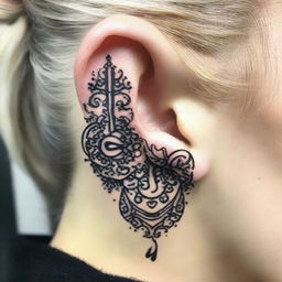 A stylish ear tattoo with an intricate and unique design