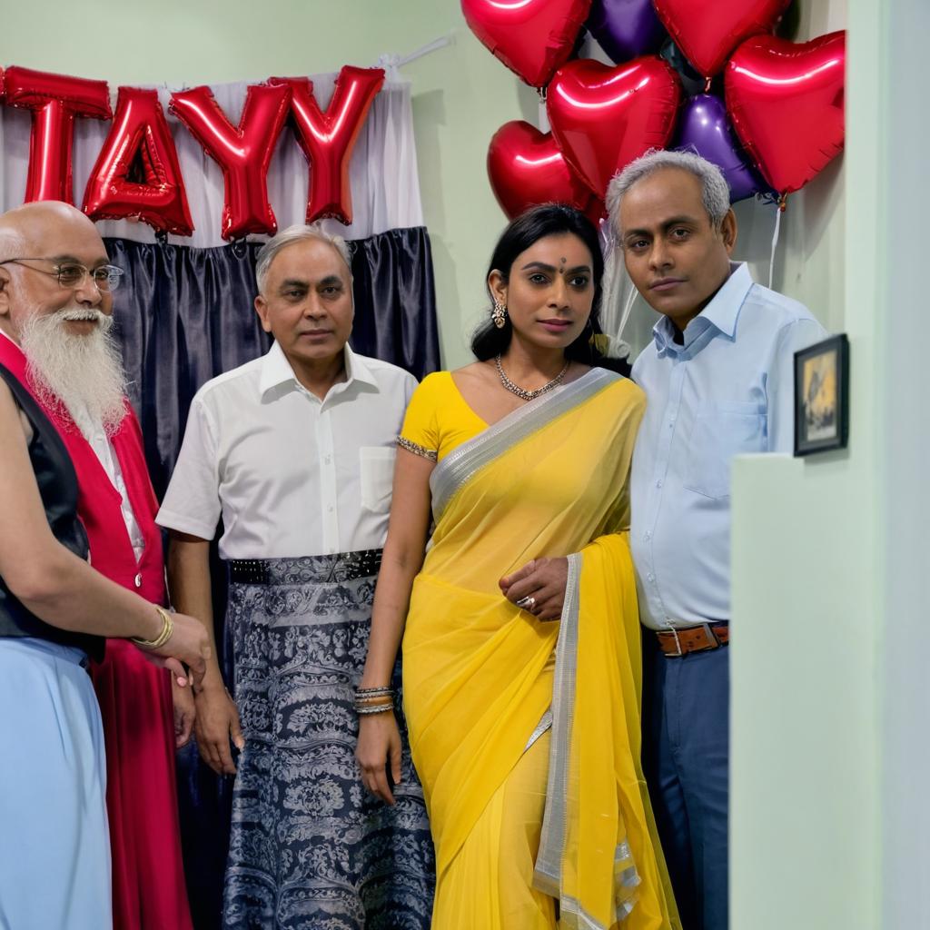 4 old men touching inside her dress and romance