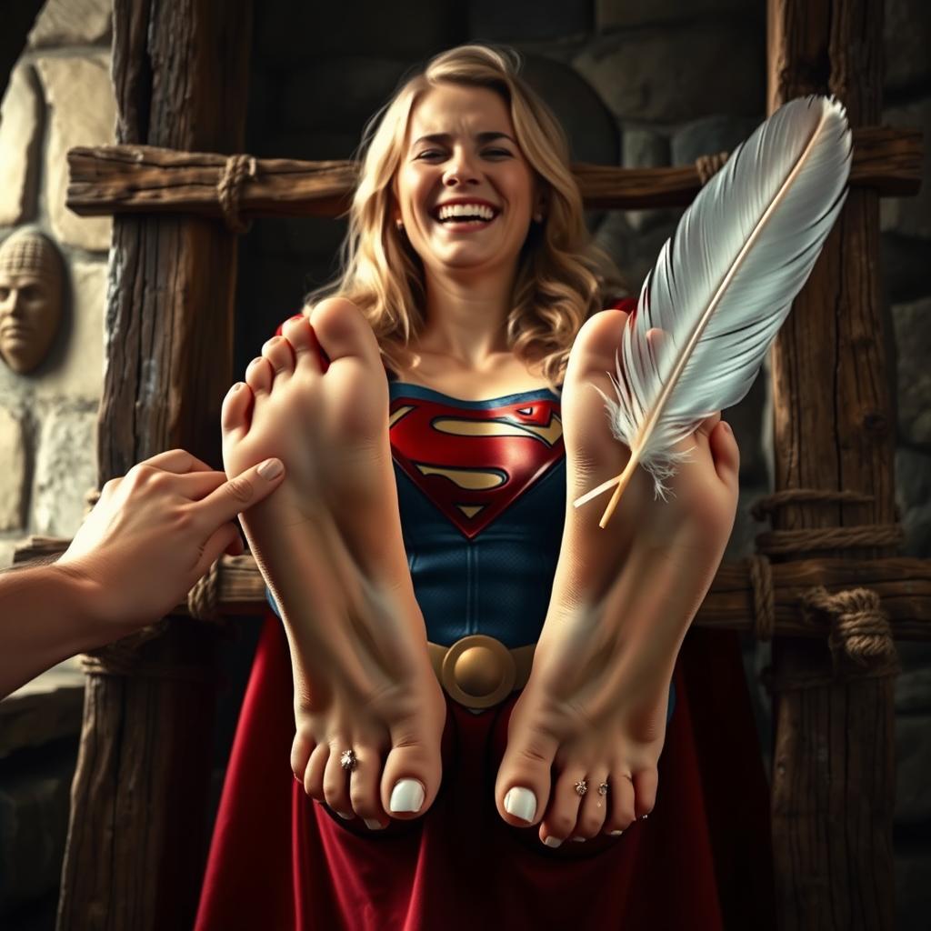 Supergirl depicted in a dramatic fantasy dungeon setting