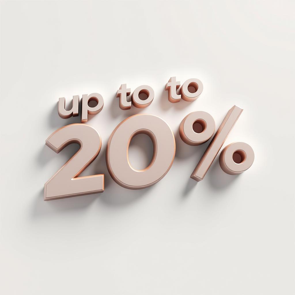 A high-end 3D logo featuring the text 'up to 20%' designed in a modern material style inspired by 'soft chaos'