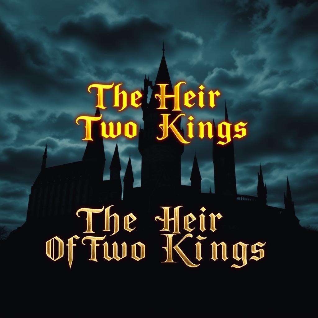 A captivating silhouette of a man standing in front of Hogwarts Castle, under a dramatic cloudy night sky filled with wispy clouds