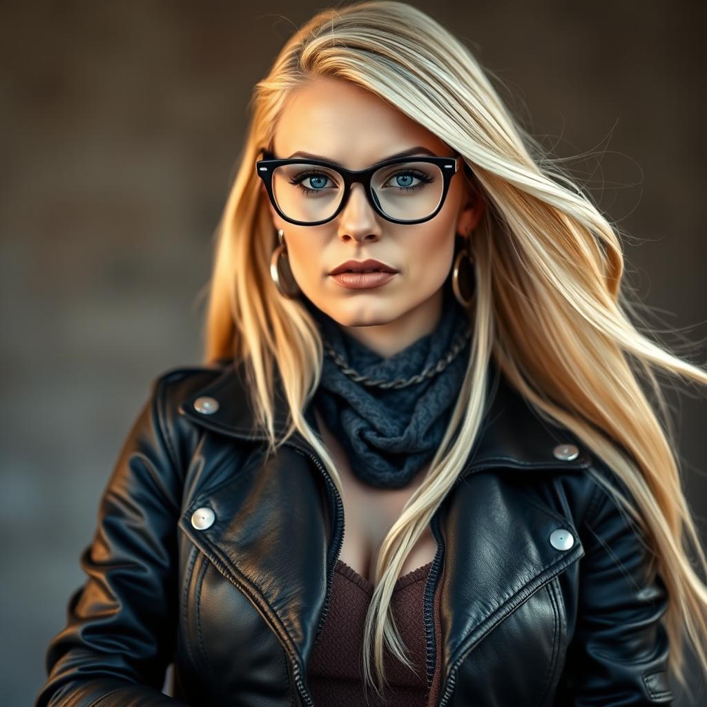 A striking portrait of Reni, a badass blonde mother, exuding confidence and strength