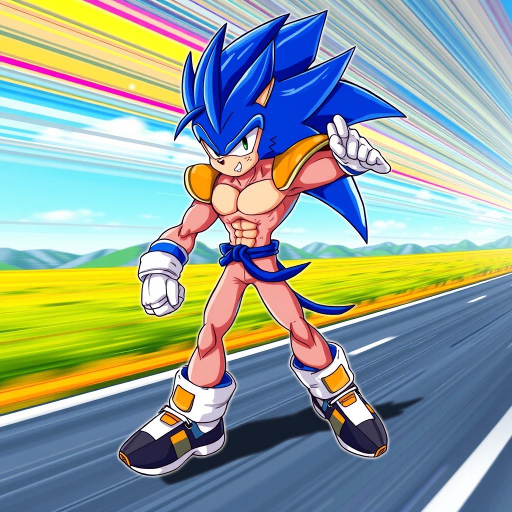 A dynamic and powerful fusion of Gogeta and Sonic the Hedgehog, capturing the essence of both characters