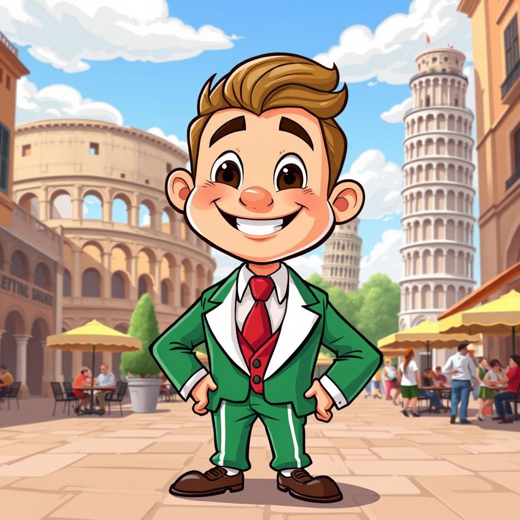 A whimsical illustration of a character called 'Phasmo Boy', embodying Italian culture