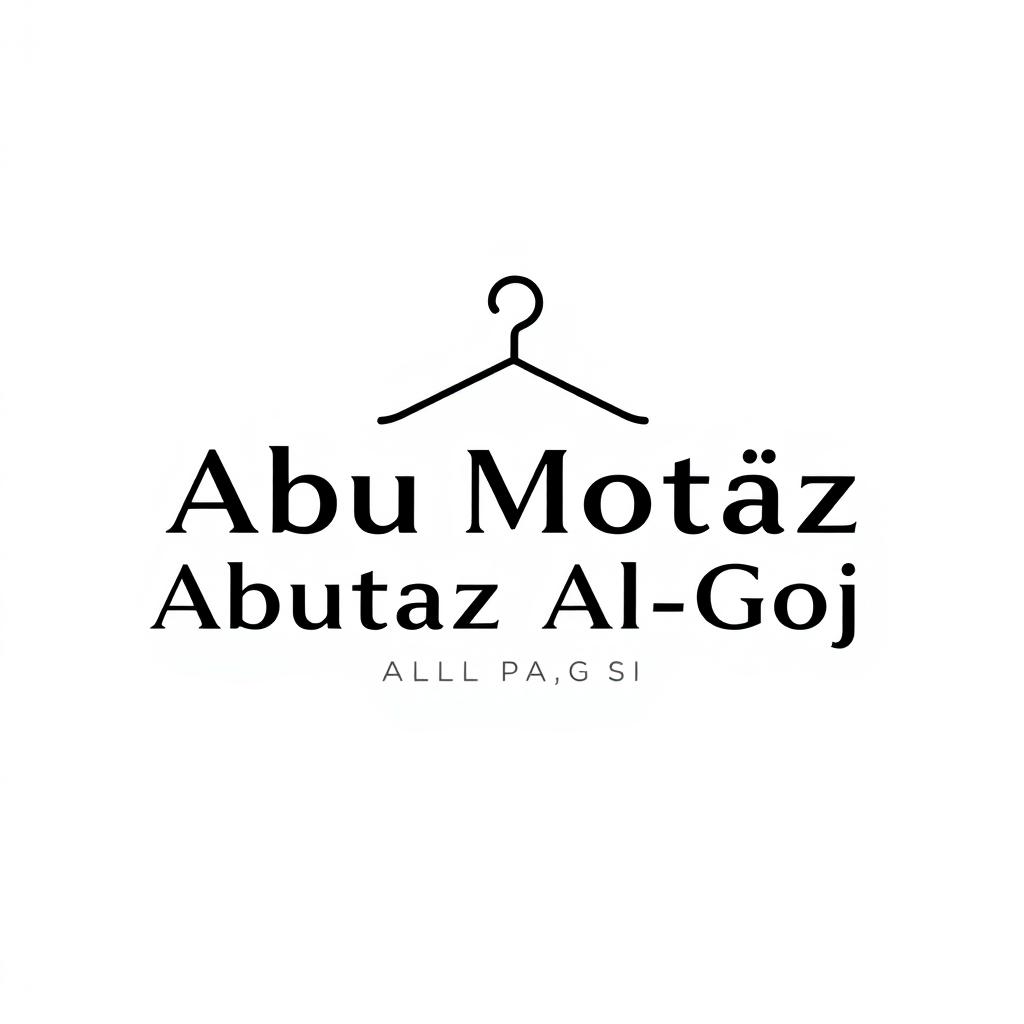 A minimalist logo design for a clothing store named 'Abu Motaz Al-Goj', featuring the name prominently in stylish, modern typography