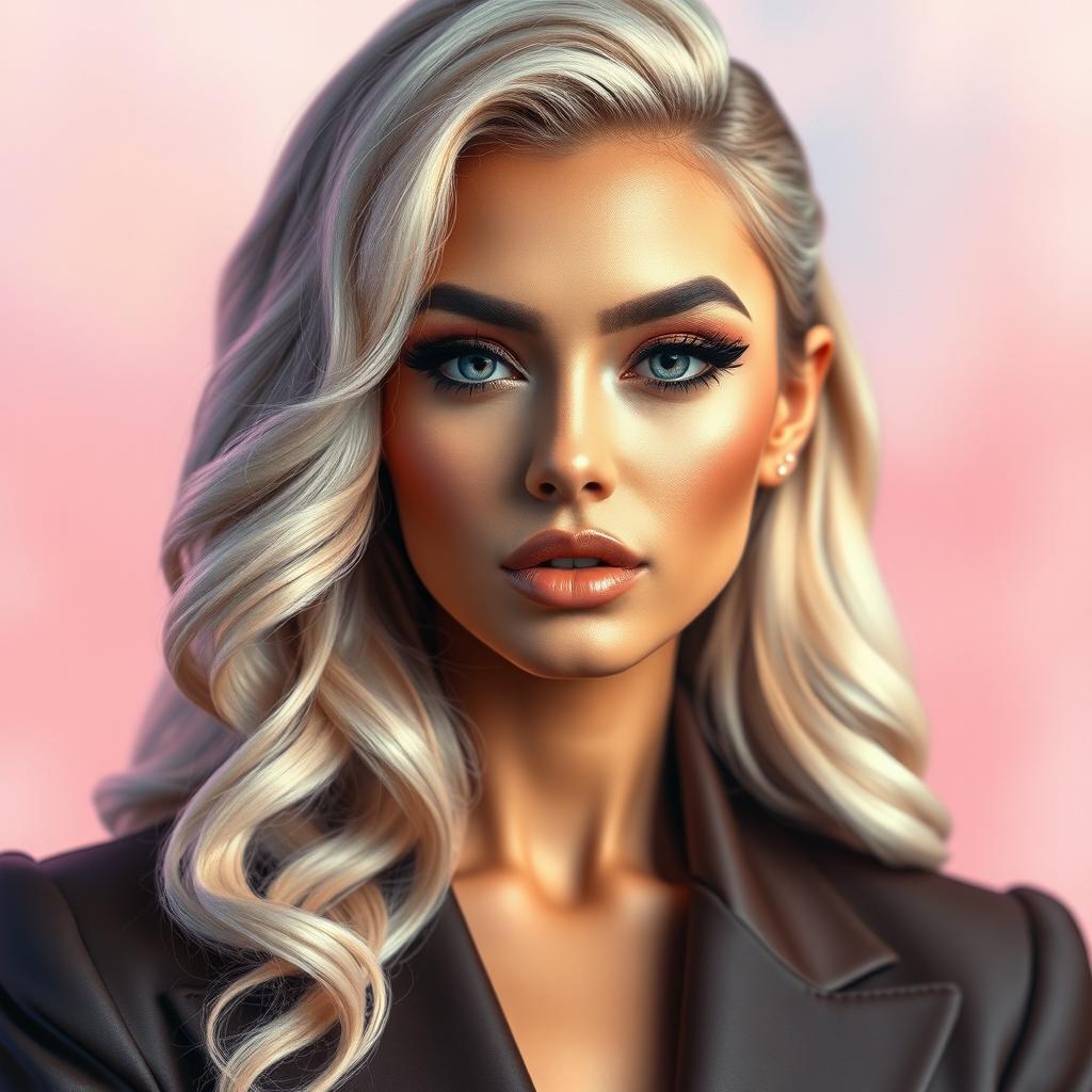 A striking and elegant portrait of a transgender woman with distinct features, showcasing her beauty and confidence