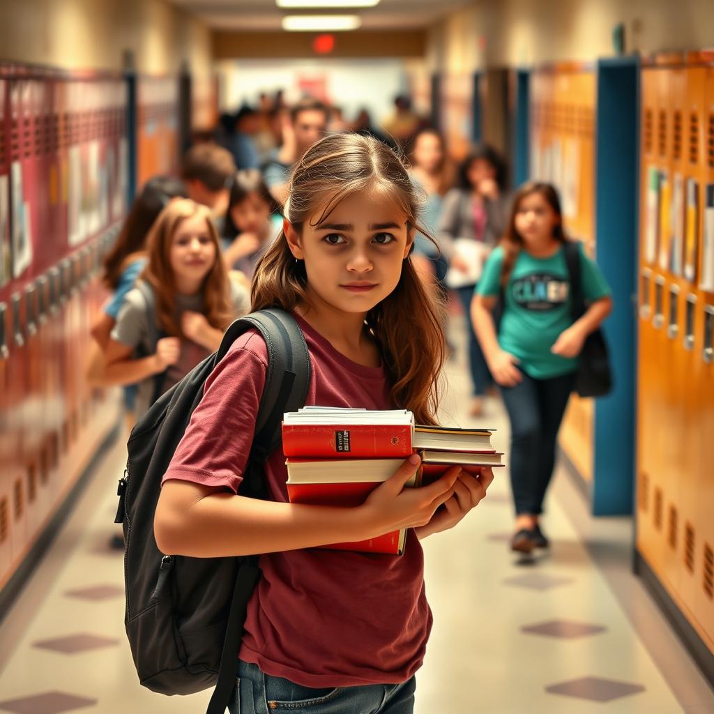 A busy school hallway filled with students bustling towards their classrooms