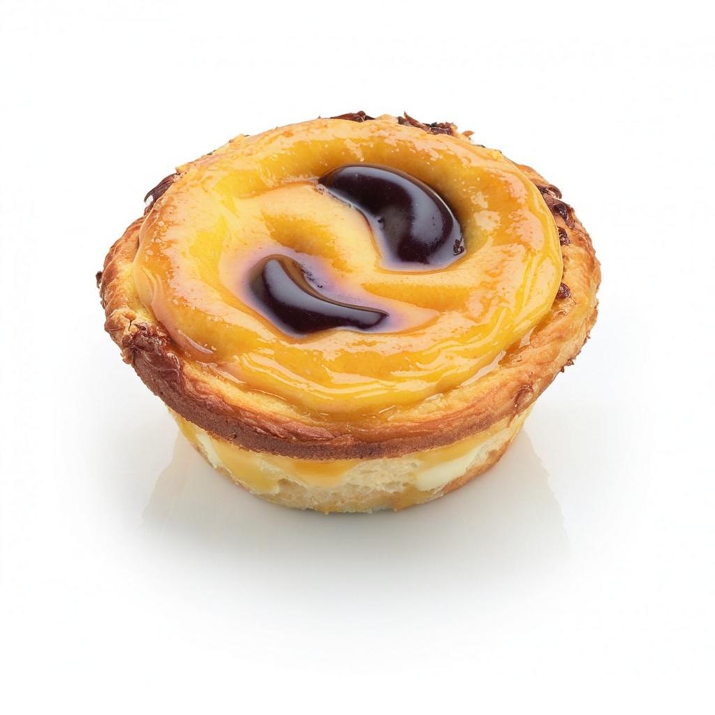 Faz-me uma imagem realista toto montagem de uma menina com cabelo comprido atado com o Famoso Pastel de nata de Lisboa Belém na mão e escrito Pastel de Nata Raquel.