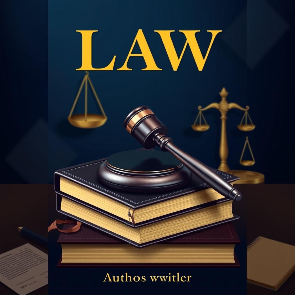A striking book cover design for a law-themed book, featuring a majestic gavel resting on top of a leather-bound law book