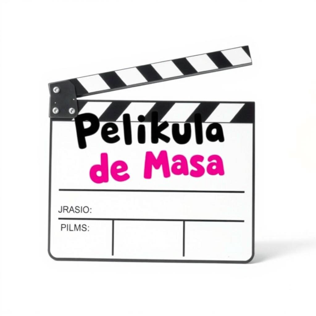 A film clapperboard featuring the title "Pelikula De Masa" in a playful, animated style, designed to appear as though it was created by a high school senior
