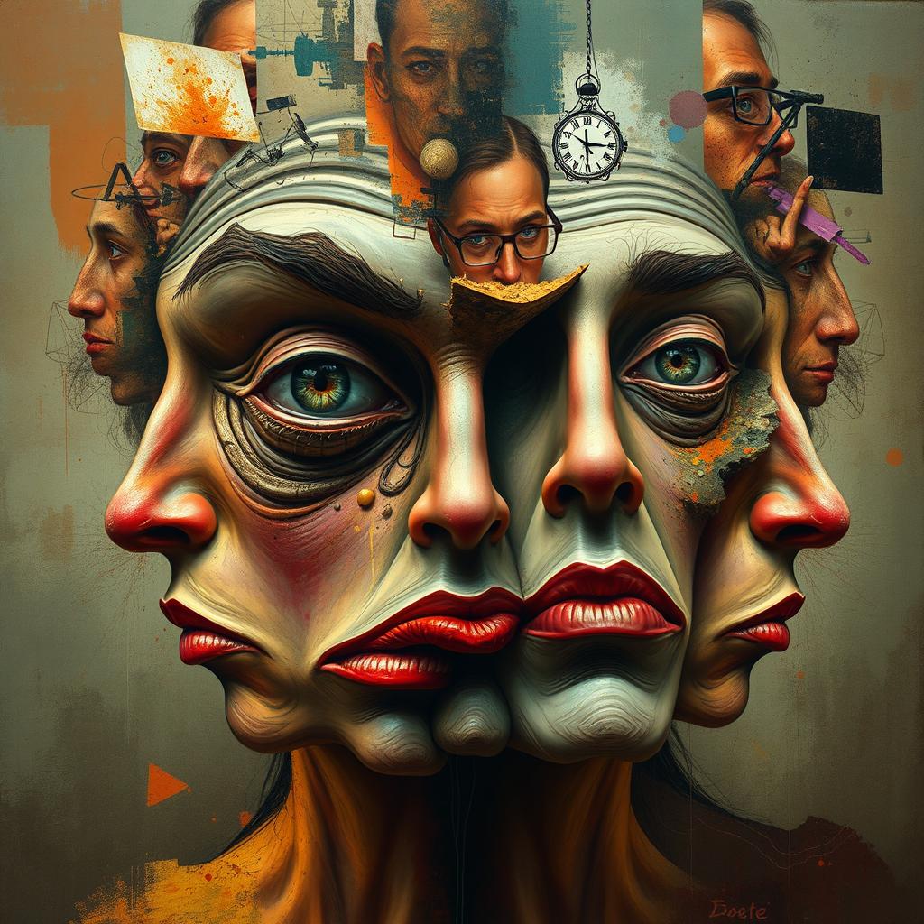 An abstract image featuring surreal and distorted faces that convey the idea of difficulty in recognizing emotions