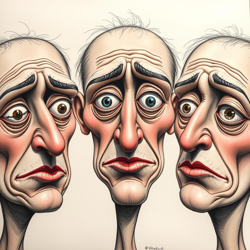 Three faces depicting difficult to recognize emotions